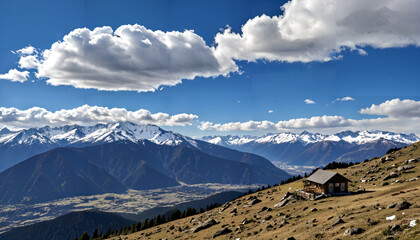 Une cabane dans un paysage montagneux