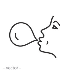 bubblegum icon, lips blowing gum bubble, line vector illustration