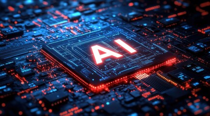 Obraz premium A computer chip with the letters AI on it