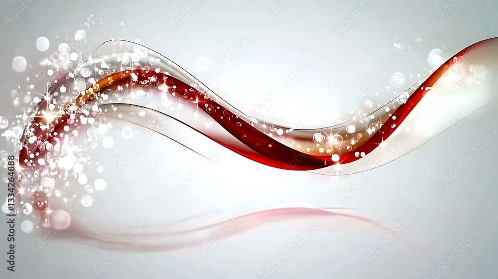 Poster elegant waves of red and gold with sparkling bokeh effect on a soft light background