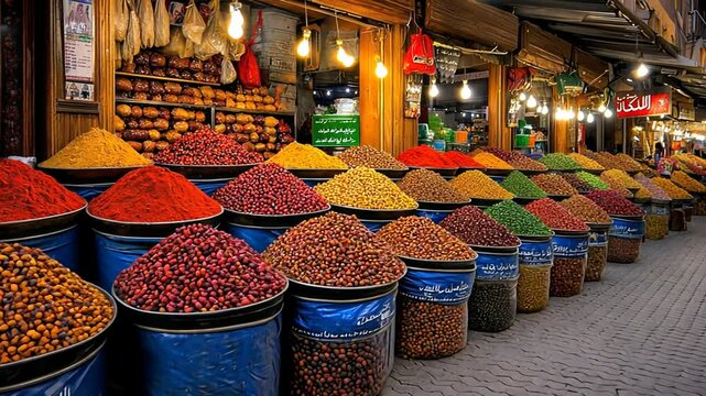 Vibrant Spices and Dried Fruits at a Moroccan Market
