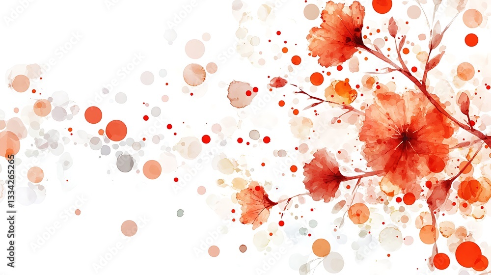 Poster delicate red flowers and soft polka dots creating a graceful abstract background design