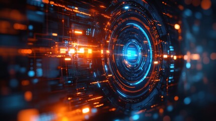 A computer screen with a blue circle in the center and orange