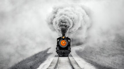 Powerful Steam Locomotive in Snowy Landscape