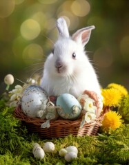 Easter holiday, festive bunny, dyed eggs for the bright holiday