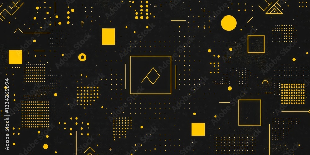 Poster geometric shapes form a pattern against a dark background
