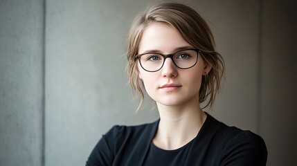Fototapeta premium Confident young businesswoman in office, radiating professionalism and focus
