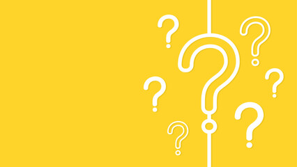 Multiple white question marks arranged on a yellow background