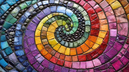 Colorful Spiral Mosaic with Vibrant Tiles and Artistic Design