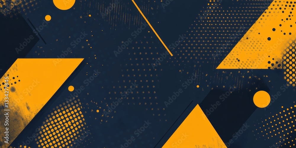 Poster abstract background features geometric shapes and halftone patterns