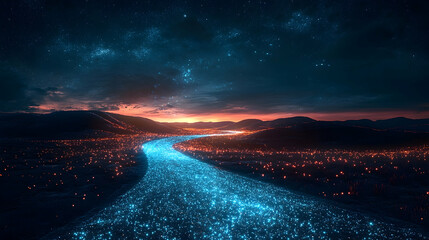 Fototapeta premium Magical River Winding Through City at Night
