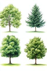 Obraz premium Collection of Four Watercolor Tree Illustrations