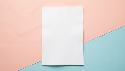 Fototapeta premium Paper Sheet Mockup on Desk with Copy Space on Pink and Blue Background, Note Paper Mockup