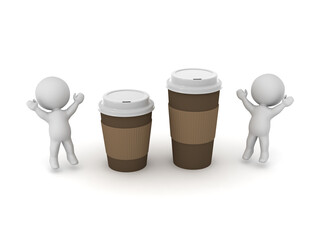 Two 3D Characters with Coffee Cups