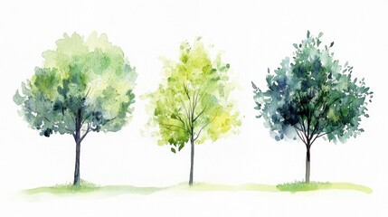 Obraz premium Three Watercolor Trees: A Tranquil Nature Scene