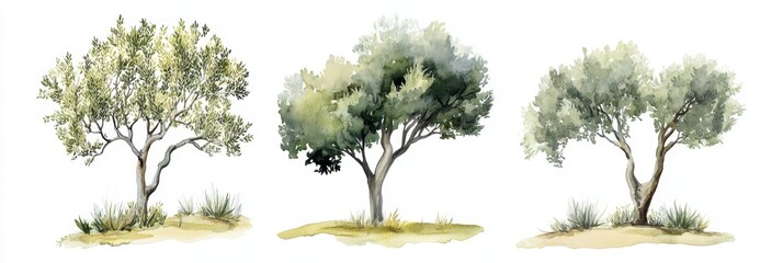 Watercolor Olive Trees: A Trio of Mediterranean Elegance