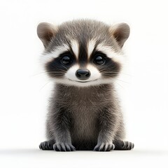 Fototapeta premium An endearing image of a baby raccoon, showcasing its fluffy fur and captivating expression. A delightful wildlife portrait. Adorable Baby Raccoon