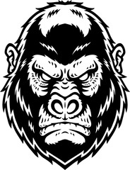 Vector Cartoon Hand Drawn Gorilla Head Line Art