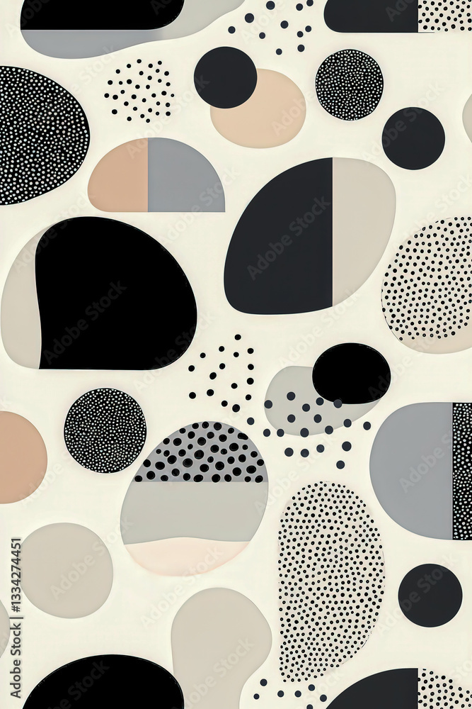 Poster modern abstract design featuring geometric shapes and a neutral color palette with black, white, and