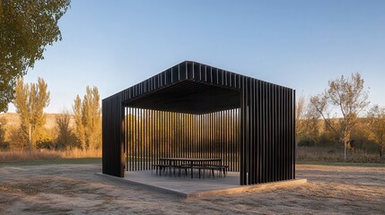 Modern park pavilion sunset landscape design