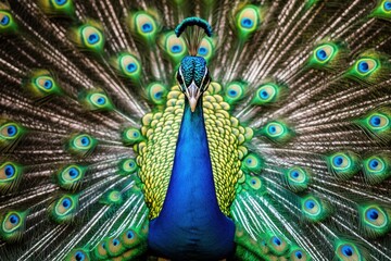 Obraz premium Majestic Peacock Displays Vibrant Tail Feathers,