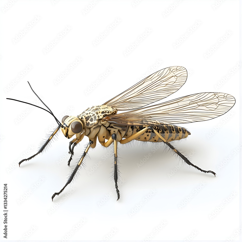 Poster a close-up 3d render of a scorpionfly against a white backdrop adorable baby scorpion fly