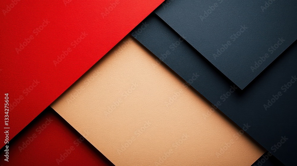 Poster abstract geometric background with red, beige, and dark blue paper layers creating a diamond pattern