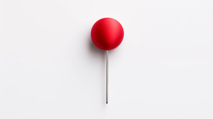Red Round Push Pin on White Background