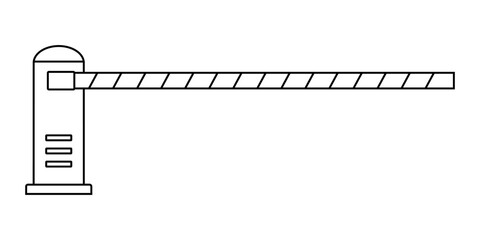 Hand drawn cute outline illustration of boom barrier. Flat vector road warning or caution sign line art doodle style. Traffic or parking control gate. Attention striped barricade icon. Isolated.