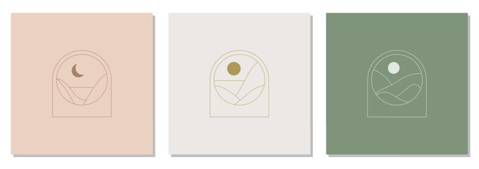 Set of trendy landscape abstract bohemian design icons