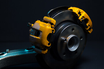 rear drift car with disc brakes with two yellow calipers for hydraulic handbrake
