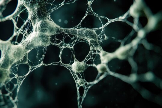 Intricate network of interconnected nodes resembling a complex web or neural system.