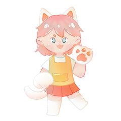 girl with cat, overalls, pink, yellow, cat, Kitten