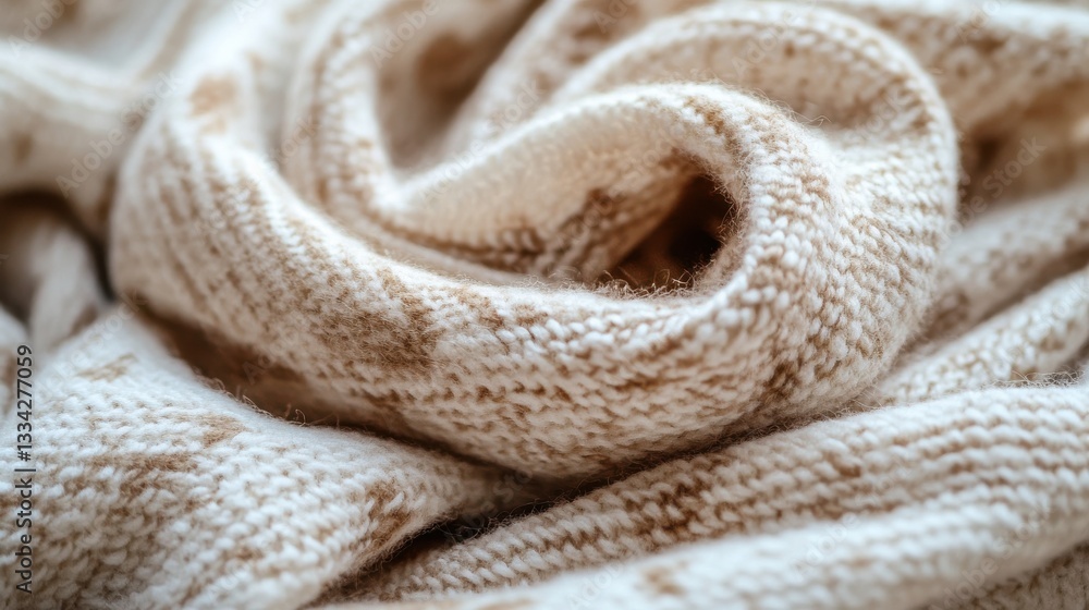 Poster cozy soft beige knitted fabric close-up with textured patterns