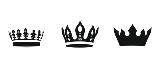 Silhouette Set of three crown icons, a simple vector logo icon set on a white background