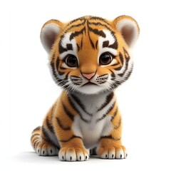 Obraz premium A charming 3D render of a baby tiger, showcasing its adorable features. Adorable Baby Tiger Cub Close up