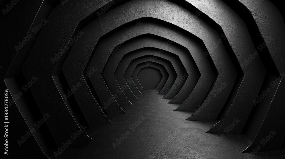 Poster dark hexagonal tunnel receding into darkness.