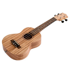 Fototapeta premium Wooden Ukulele Resting on a White Background, Perfect for Music Lovers and Beginners Looking to Learn an Instrument