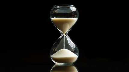 Time slips away. Elegant hourglass on a dark surface, capturing a moment of fleeting beauty and reflection