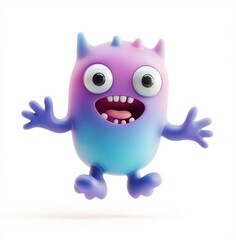 Fototapeta premium Cute little monster character is jumping, white background, 