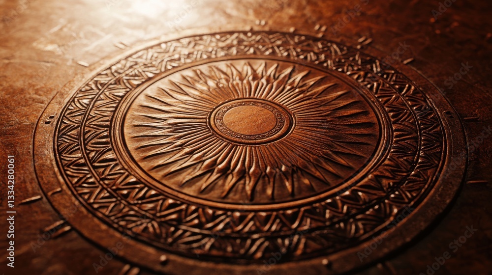 Poster intricate circular pattern on textured leather background design