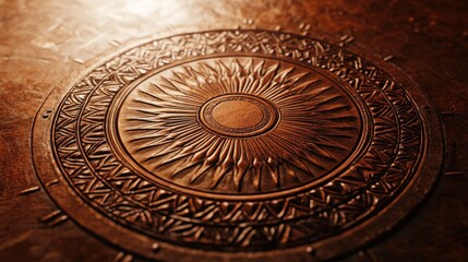 Fototapeta premium Intricate Circular Pattern on Textured Leather Background Design