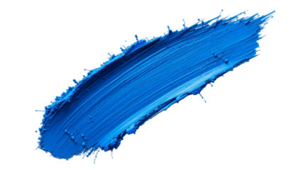 Blue paint brush stroke. The surface appears rough and expressive, capturing the flow of paint, smooth glides, and rough edges where the bristles lifted. The vivid blue hue is striking and saturated