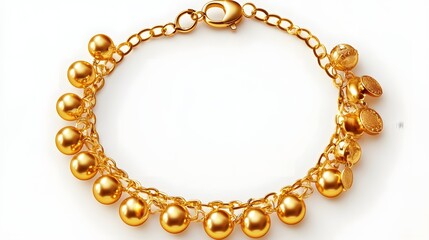 Gold bracelet with charms isolated on transparent background