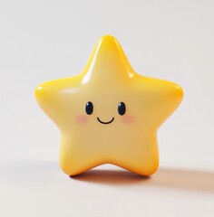 3d A yellow star with smiling face white background