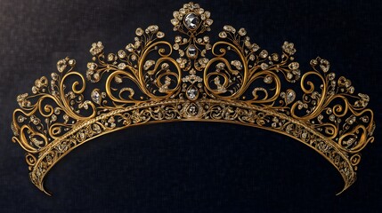 Gold crown with fine details and engravings isolated on transparent background