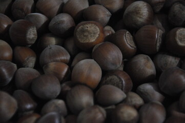 Photo of hazelnut. Shelled hazelnut health organic brown. Food background.