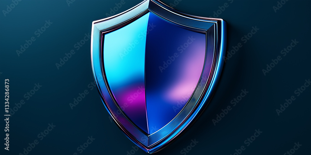 Poster brightly colored shield symbolizing security and protection on dark background