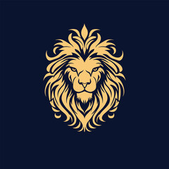 Vector logo of a lion's head with a crown on a shield, in gold color on a dark blue background