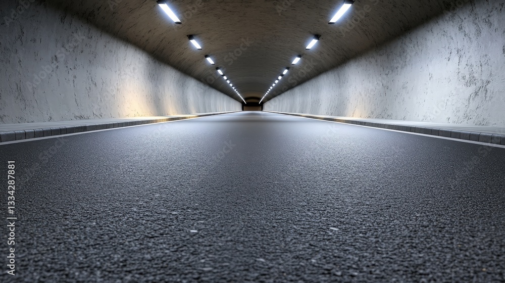 Aufkleber a dimly lit tunnel with a smooth asphalt surface, creating a sense of depth and perspective towards 